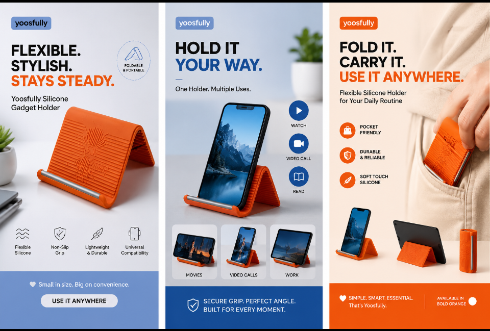 Flexible silicone gadget holder